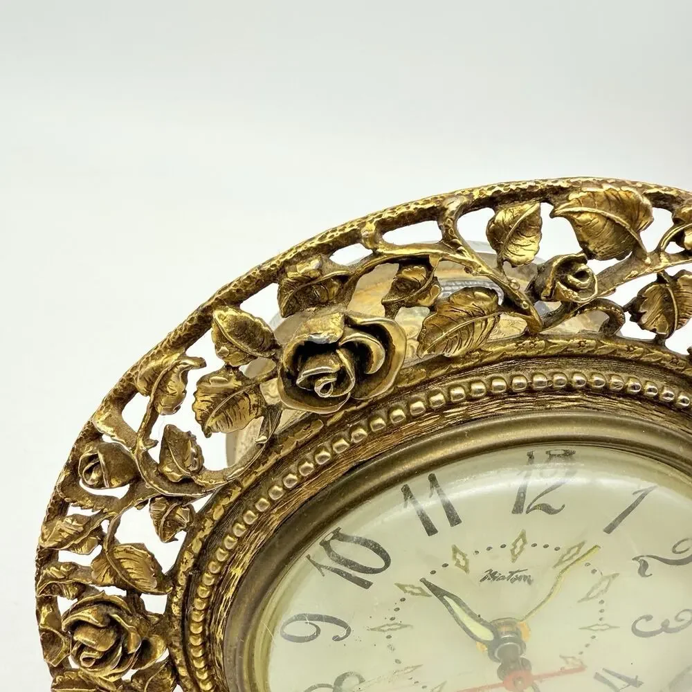 Matson 24K Gold Plated Rose Electric Clock Vintage Ornate Table Clock Working